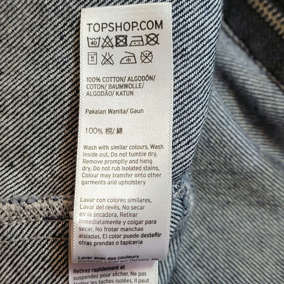 TOPSHOP MOTO Blue Denim Mini Dress Sleeveless Zip Up Front Belted Tie Waist 10 - Picture 12 of 13